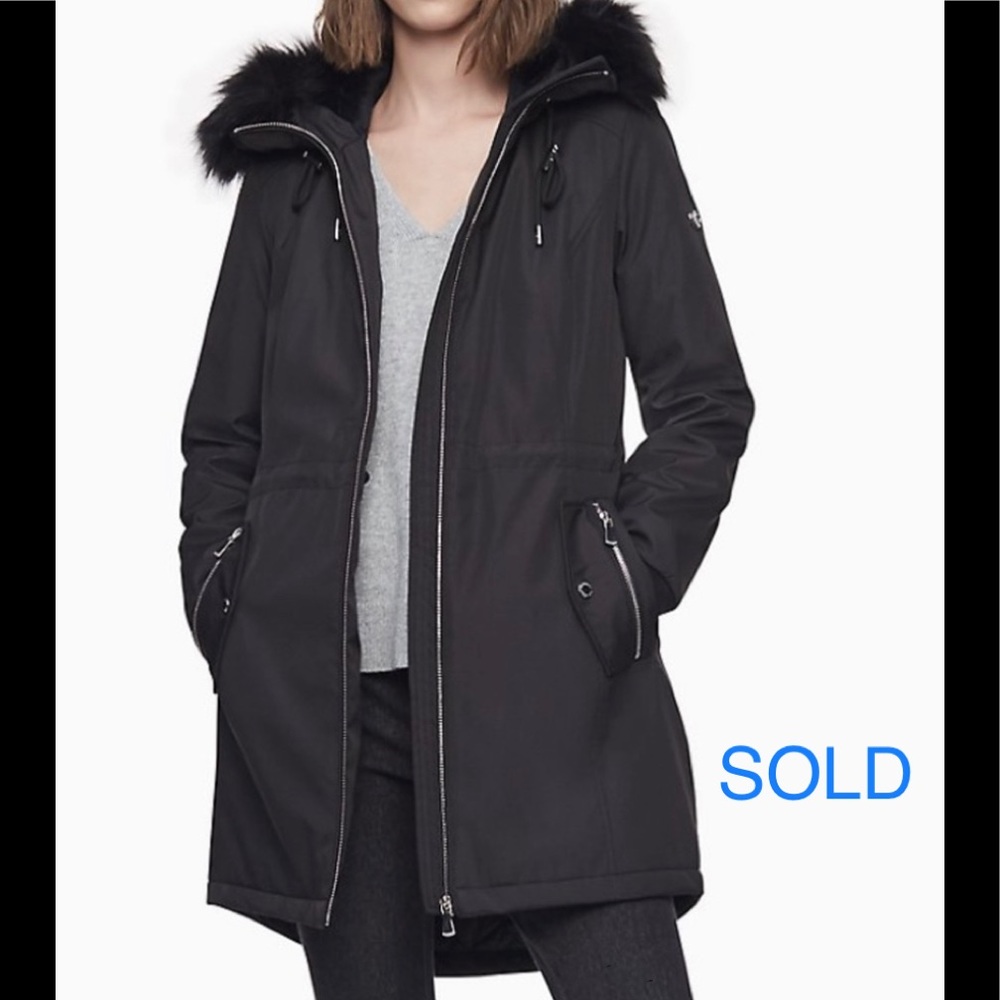 Calvin Klein Fleece Lined Anorak Fur Hood L